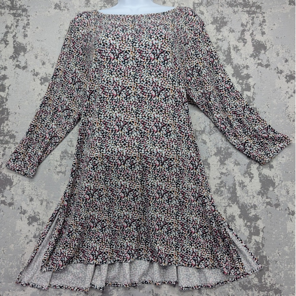 Philosophy Woman 1X Multi Colored Speckled Print Long Sleeve Side Slit Dress